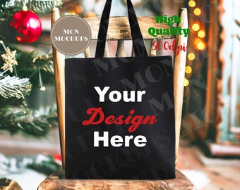 Christmas Tote Bag Mockup Black Canvas Tote Bag Shopping Mockup Boho School Tote MockUp OAD113 Eco Bag Mock Up Digital Download Jpg 300dpi
