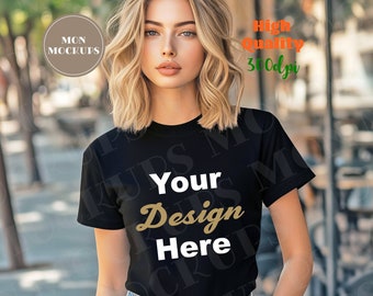 Bella Canvas 3001 Mockup Black, Woman Tshirt Mockup, Female Black Tshirt Mockup, Tee Mockup, Womens Shirt Mock, Black T-Shirt Mockups Ladies