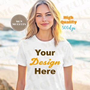White Bella Canvas 3001 T-shirt Mockup, Female Tshirt Mockup Beach, Summer Shirt Mockup, Tee Mockup, Womens Shirt Mock, White Shirt Mockup