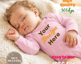 RabbitSkins4411 Baby Long Sleeve Bodysuit Mockup, Baby Girl Shirt Photo, Infant Clothes Mock-up Girl Fashion Mock Up Digital Download Jpg