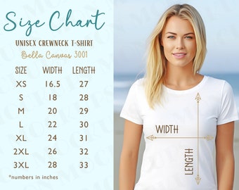 Size Chart Bella Canvas 3001 Tshirt Measurements 3001 Size Chart Unisex Jersey T-shirt Size Chart Women Mockup Trendy Digital Download Mock