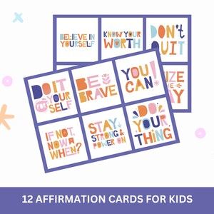 Children's Printable Positive Affirmation Cards Set of 12 Kids Affirmation Cards Digital Download Encouragement Cards for Kids PDF