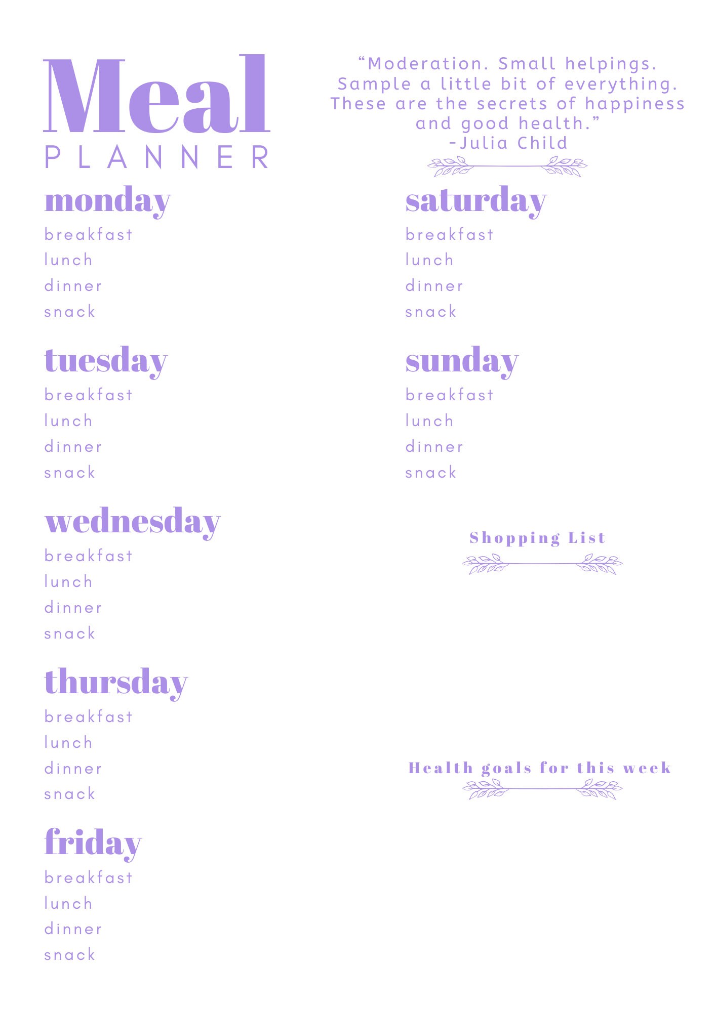 Printable Instant Download Weekly Meal Planner Sage Green - Etsy
