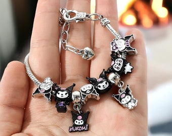 Kuromi Charms With Bracelet, Sanrio Charm, Steel Bracelet