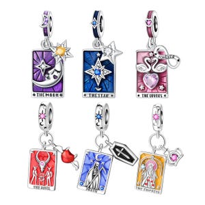 Tarot Silber Charms, Tarot Karte Charm für europäische Armbänder, Astrologie 925 Sterling Silber Charm für Schlangenketten Armbänder