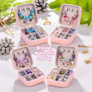 Kit para fazer pulseiras para meninas – Conjunto de 68 joias DIY com pingentes, miçangas e bolsa | Presente de aniversário para crianças | Presente de Natal