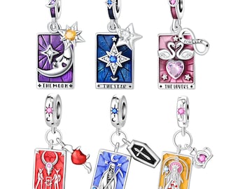Tarot Silver Charms, Tarot Card Charm for Pandora Charm Bracelets, Tarot Necklace, 925 Sterling Silver Charm for Bracelets - DIY Jewelry