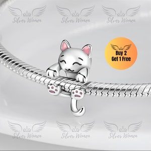 Cat Charm fits Pandora, 925 Silver Charms, Cat Lover Charms for Bracelet, Gift for Her, Birthday