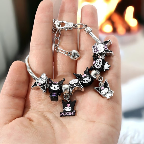 Kuromi Charms With Bracelet, Sanrio Charm, Steel Bracelet