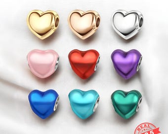 Dijes de plata, dijes de corazón para pulseras Pandora o colgantes de collar, dije de plata esterlina 925 con sello distintivo
