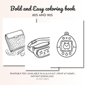 80s | 90s | Coloring Pages | Bold and Easy | Kids Coloring Book | Adult Coloring Book | Relaxing | Stress-relief