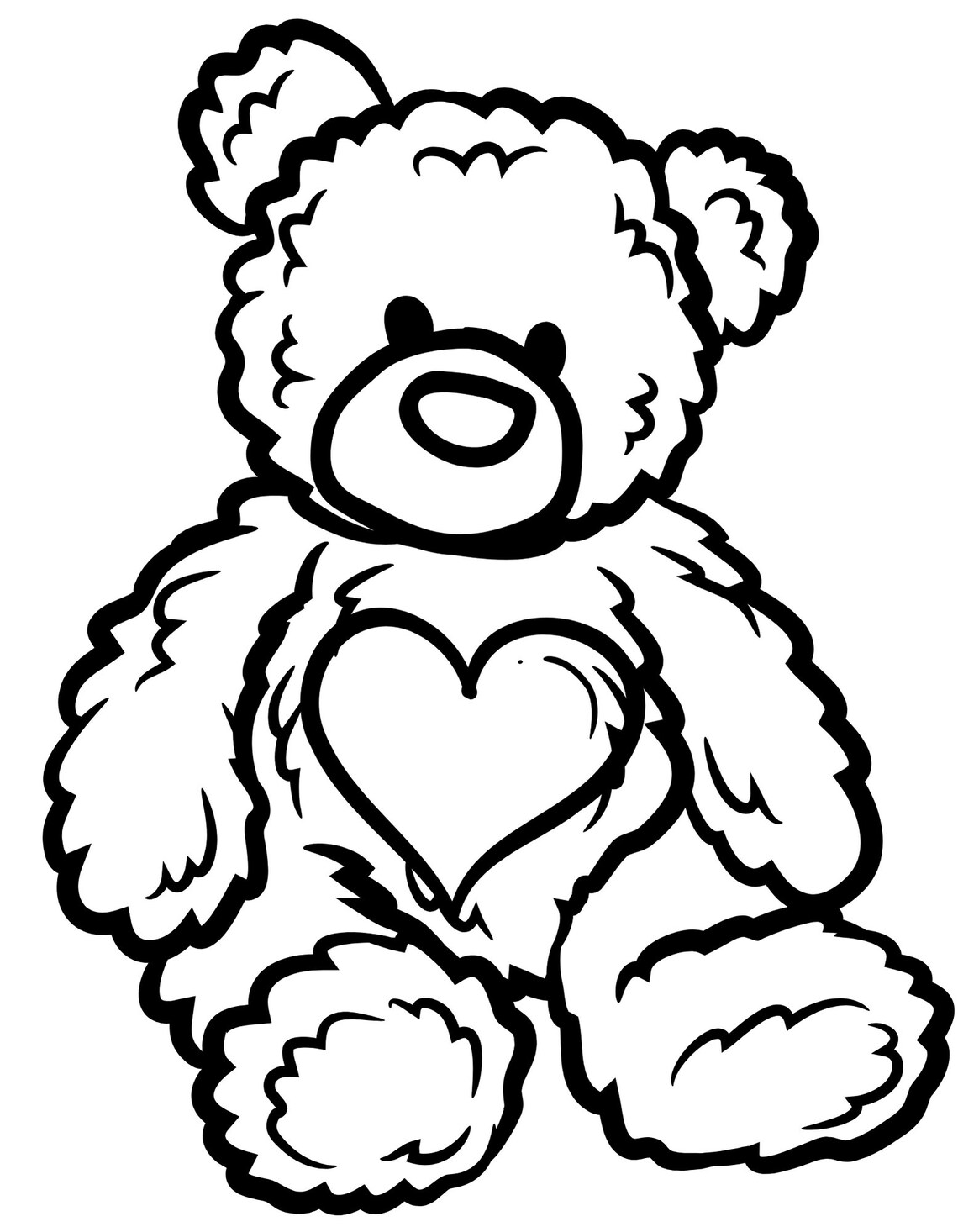 Teddy Bear With Heart Coloring Page A4 Printable Valentine Days Etsy