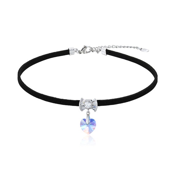 Collana Grocollo N Velluto Con Cuore Nero E Al Fosforescent - Etsy - Foto 2