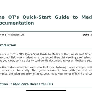 OT Quick-Start Guide to Medicare Documentation