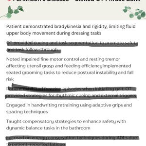 Parkinson’s Disease – Skilled OT Phrase Bank | OT Documentation Template