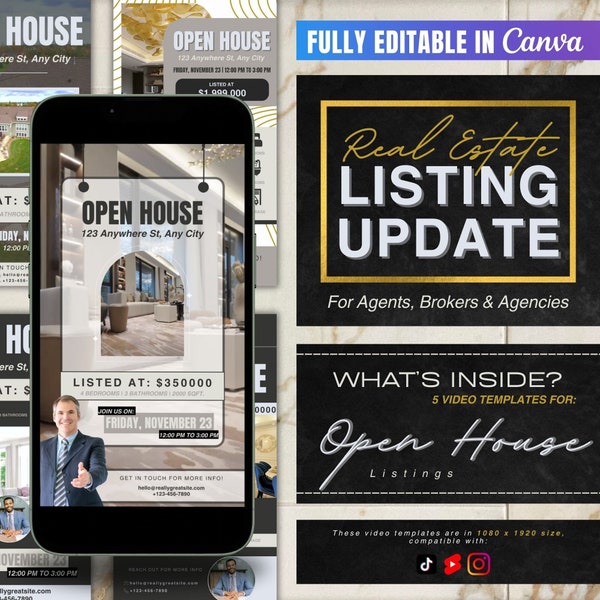 Real Estate Social Media Templates - OPEN HOUSE Listing Update Reels Ideas | Instagram Tiktok Realtor Marketing Canva Videos