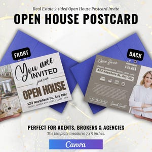 Invito per cartolina Open House immobiliare Modello Canva per agente immobiliare Modello Open House modificabile per agente immobiliare Download immediato