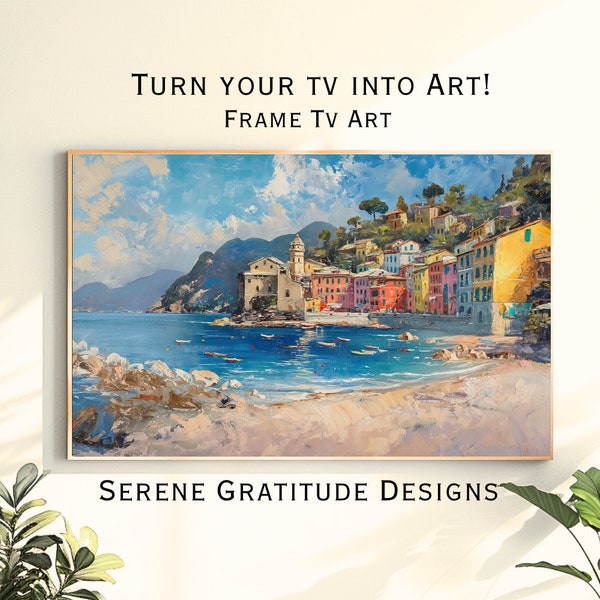 Italian Summer On The Beach Painting Digital TV Art - Travel Painting TV Art - Samsung Frame TV Art
