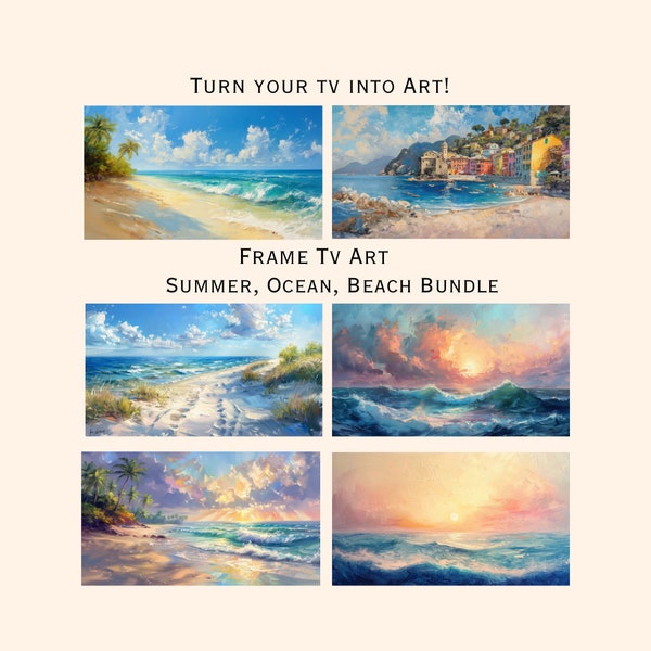 Frame TV Art Summer Painting Beach Bundle - 6 Included - Beach, Sea, Sunrise, Sunset, Summer Art