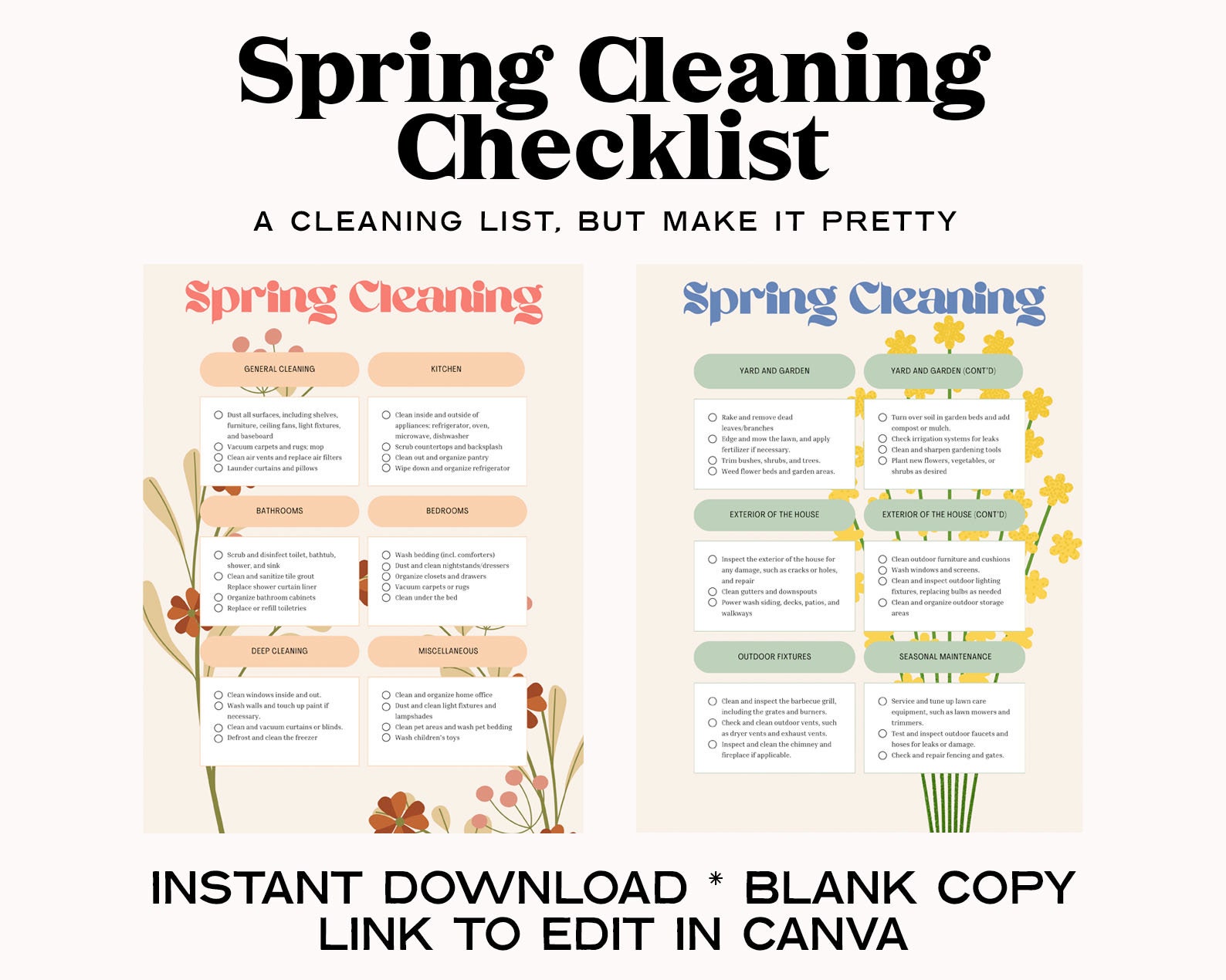 Digital Spring Cleaning Checklist Blank Copy and Pre Filled Suggestions ...