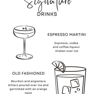 Signature Getränkekarte - Espresso Martini und Old Fashioned