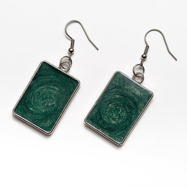 Earrings, elegant, green swirl earrings, resin earrings, gift