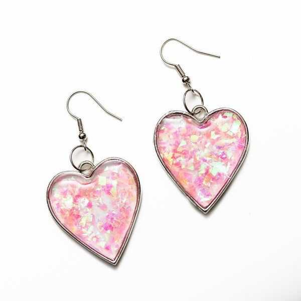 heart shaped earrings, resin earrings, dangle earrings, gift for her