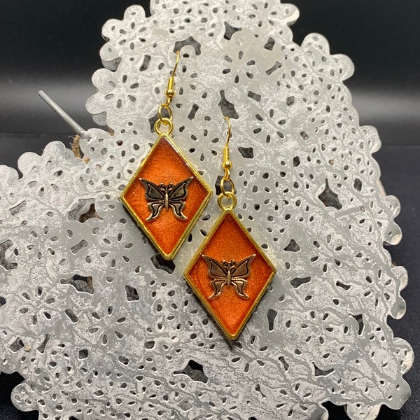 Diamond shaped, earrings, butterfly earrings, resin earrings, gift