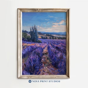 Lavender Fields in Bloom | Purple Floral Landscape Printable Wall Art | Provence Countryside Scene | Printable Vintage Art Digital Download