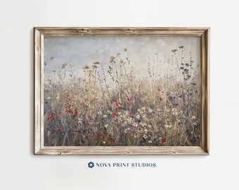 Vintage Wildflower Field | Neutral Tones Floral Printable Wall Art | Rustic Botanical Meadow Decor | Printable Vintage Art Digital Download