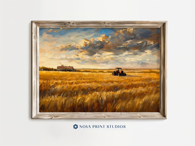 Golden Wheat Fields | Rural Landscape Printable Wall Art | Farmhouse Sunset | Countryside Decor | Printable Vintage Art Digital Download image 1