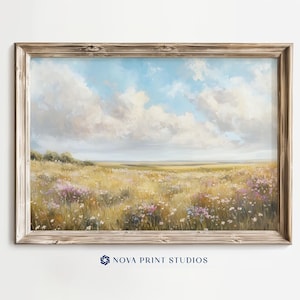 Wildflower Prairie Landscape | Rustic Farmhouse Printable Wall Art | Grassy Meadow Scenery Decor | Printable Vintage Art Digital Download