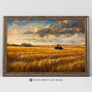 Golden Wheat Fields | Rural Landscape Printable Wall Art | Farmhouse Sunset | Countryside Decor | Printable Vintage Art Digital Download image 2