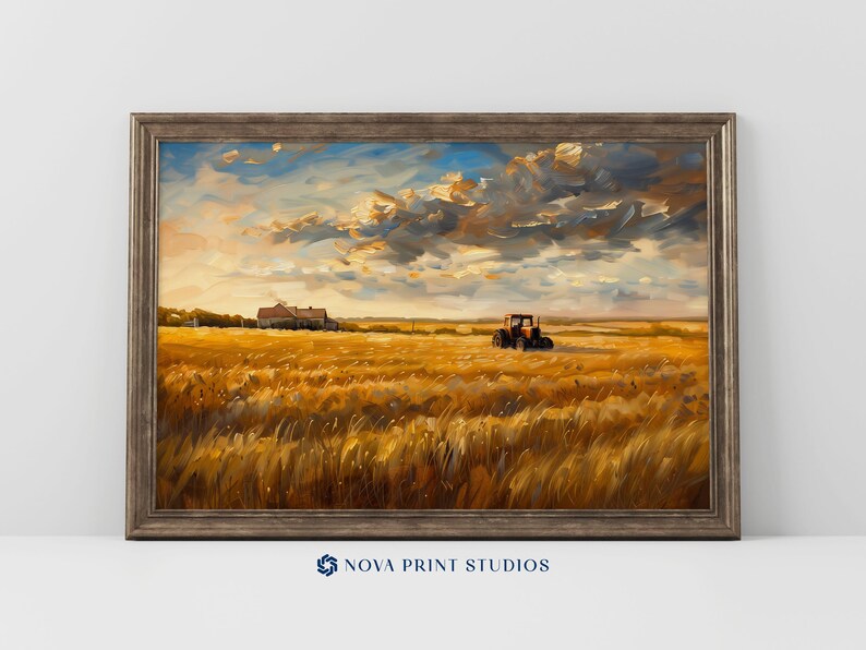 Golden Wheat Fields | Rural Landscape Printable Wall Art | Farmhouse Sunset | Countryside Decor | Printable Vintage Art Digital Download image 2