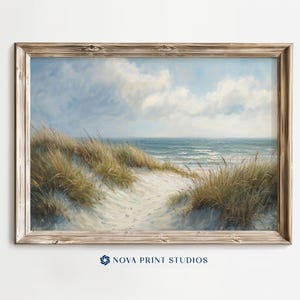 Küstendünen Meereslandschaft | Strandweg Druckbare Wandkunst | Ozeanwellen Druck | Maritime Wohndekoration | Druckbare Vintage Kunst Digitaler Download