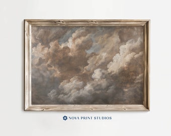 Majestic Cloud Sky | Neutral Tones Cloudscape Printable Wall Art | Abstract Skyline Decor | Vintage Art Digital Download