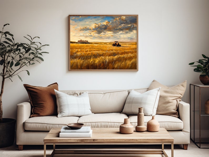 Golden Wheat Fields | Rural Landscape Printable Wall Art | Farmhouse Sunset | Countryside Decor | Printable Vintage Art Digital Download image 6