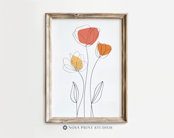 Minimalist Floral Line Art | Abstract Flower Printable Wall Art | Chic Botanical Illustration | Printable Art Digital Download
