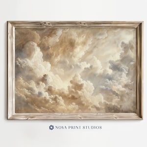 Celestial Dawn Clouds | Golden Cloud Sunrise Printable Wall Art | Abstract Sky | Warm Tone Cloudscape Decor | Vintage Art Digital Download