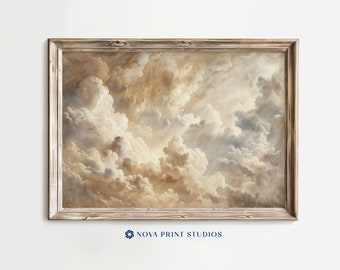 Celestial Dawn Clouds | Golden Cloud Sunrise Printable Wall Art | Abstract Sky | Warm Tone Cloudscape Decor | Vintage Art Digital Download