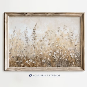 Champagne Wildflowers | Beige Botanical Printable Wall Art | Neutral Toned Floral Wall Decor | Printable Vintage Art Digital Download