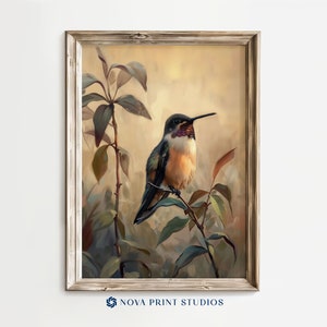 Perched Hummingbird | Warm-Toned Bird Printable Wall Art | Gentle Avian Portrait | Printable Vintage Art Digital Download