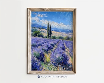 Vibrant Lavender Field | Purple Floral Landscape Printable Wall Art | Countryside Nature Decor | Printable Vintage Art Digital Download