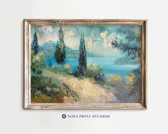 Mediterranean Coast | Seaside Landscape Printable Wall Art | Tranquil Mediterranean Decor | Printable Vintage Art Digital Download