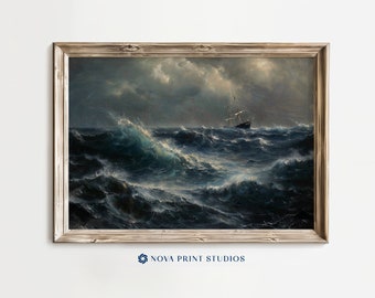 Nautical Storm Escape | Oceanic Ship Adventure Printable Wall Art | High Seas Maritime Drama Decor | Printable Vintage Art Digital Download
