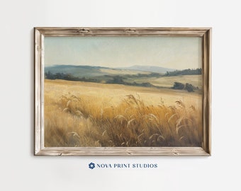 Amber Wheat Fields | Rustic Farmland Printable Wall Art | Tranquil Countryside Landscape | Printable Vintage Art Digital Download