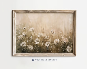 Whispering Wildflowers | Neutral Tone Floral Printable Wall Art | Textured Abstract Flower Meadow | Printable Vintage Art Digital Download
