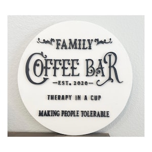 3D Coffee Bar Sign: Round Birch Wood Kitchen Decor
