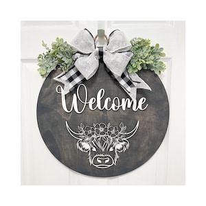 Welcome Sign, Cow Sign, Front Door Wreath, Welcome Door Hanger, Front Door Decor, Year Round Door Hanger, Farm Door Hanger, Cow Door Hanger