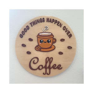 3D Coffee Bar Sign: Round Birch Wood Coffee Station Decor